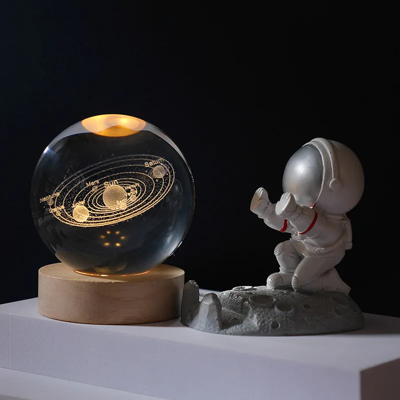 Crystal Ball 3D Stiklo Papuošalai Saulės Sistemoje, Mėnulio Šviesos Mediniais Namų Puošybai Kalėdų Dovana Naktį Šviesos Krištolo Šviesa