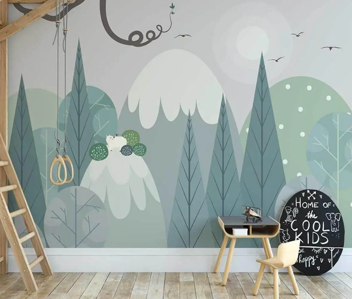 Custom sienų tapetai Šiaurės ranka-dažytos miškai slėnis animacinių filmų turėti vaikų kambarys patalpų fono sienos nuotraukas, 3d tapetai