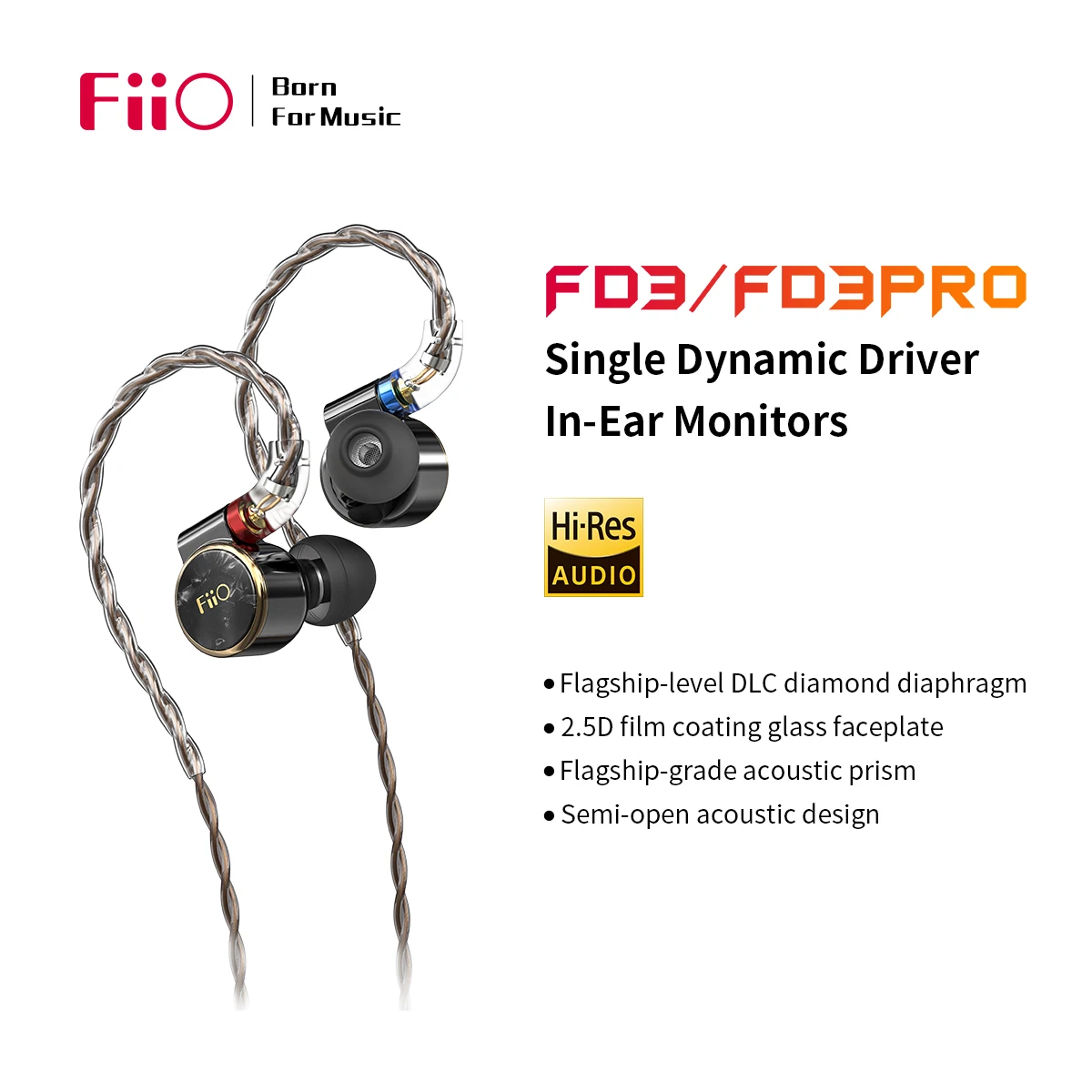 FiiO FD3/FD3 Pro 1DD In-Ear HiFi Ausines 12mm DLC laidinio Hi-Res Nuimamas MMCX už Huawei/Xiaomi/PC/ 
