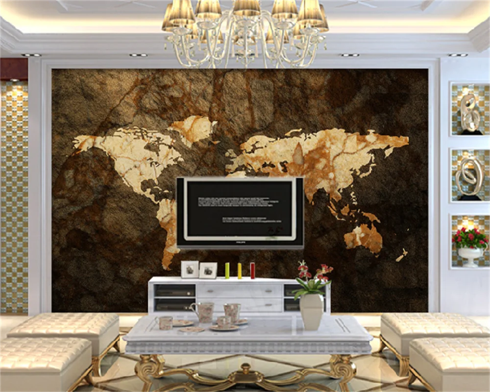 Individualizuotos Fono paveikslėlį Nostalgišką Retro Marmuro Pasaulio Žemėlapyje Kambarį, Miegamąjį, TV, Sofa Fono Sienos Dekoratyvinis Dažymas Freskomis Behang