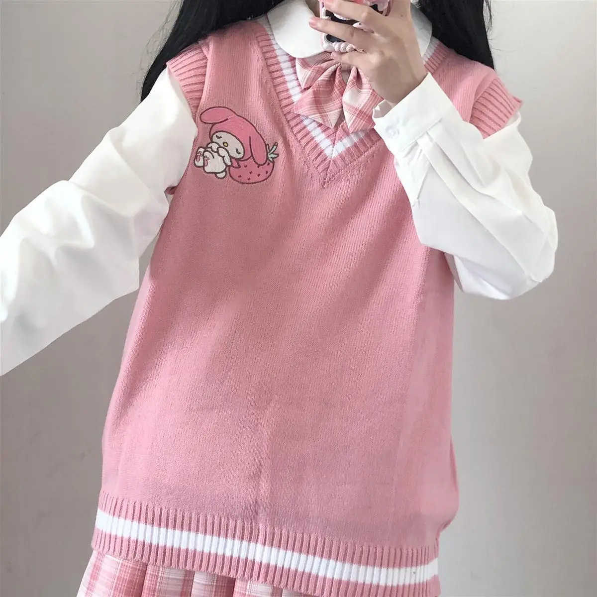 Japonijos mielas Sanrio Kuromi moterų megztinis kolegijos stilius vienodas megztiniai megztinis liemenė prarasti Savo Melodiją mergina saldus rankovių megztinis