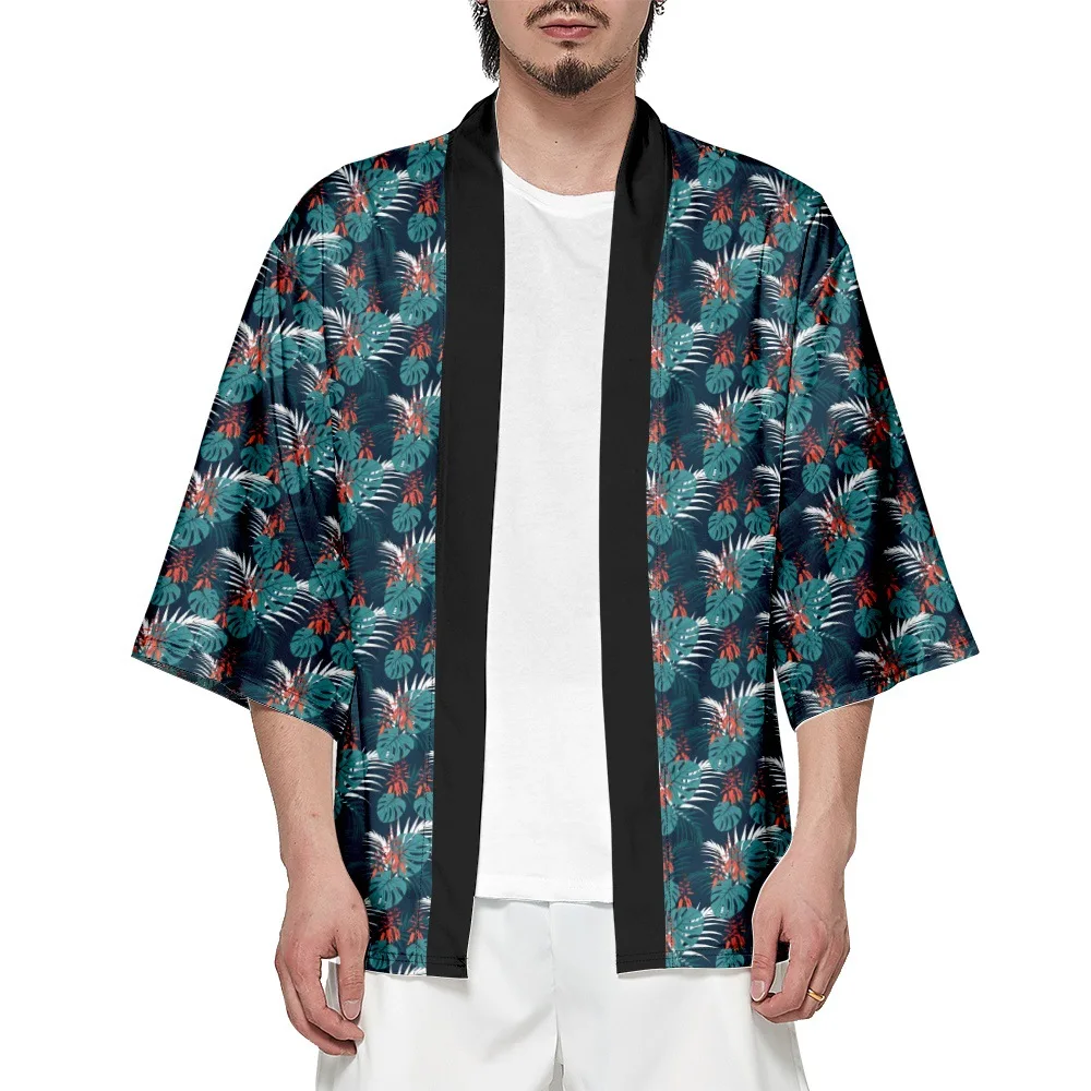 Mados Tropinių Augalų Spausdinti Tradicinių Kimono Streetwear Atsitiktinis Vyrų, Moterų Megztinis Cosplay Marškinėliai Harajuku Japonijos Haori