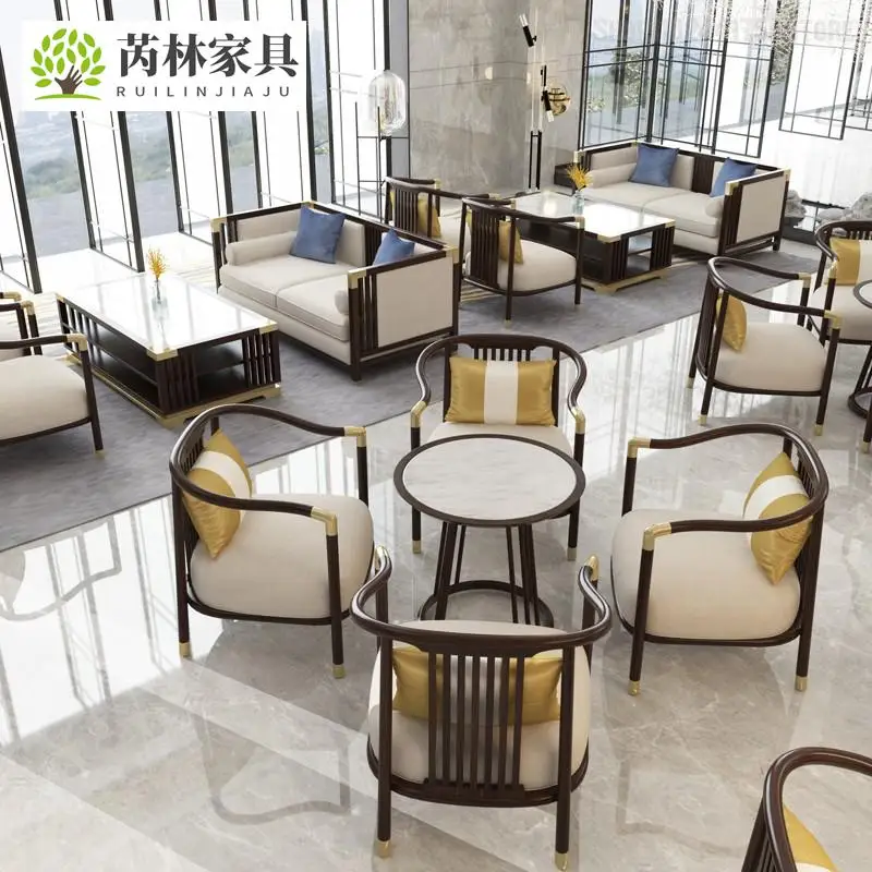 Naujas Kinų Stiliaus Pardavimų Biuras Derybų Stalo Ir Kėdės Derinys Šviesos Prabangūs Baldai Garsaus Viešbučio Fojė Priėmimo
