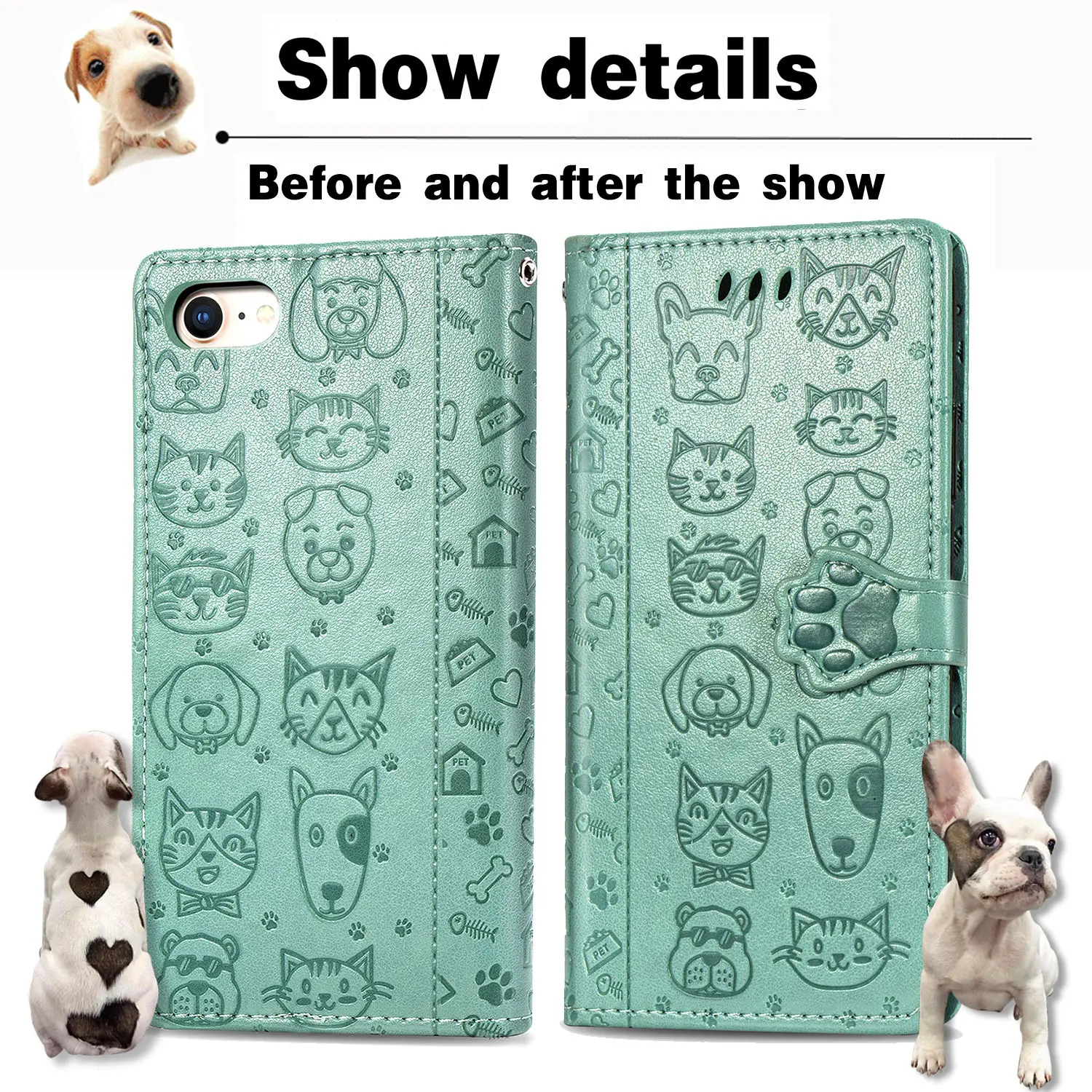 Naujas Mielas Naminių Kačių ir Šunų Atveju iPhone 6 6s Plus (5.5) Piniginės Knygos Vartymas Odos Padengti Lauke Virvę, Juoda iPhone6+ iPhone6s+ 6sPlus