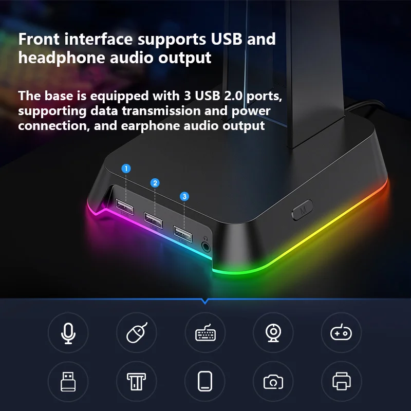 ONIKUMA Darbalaukio Rausvos spalvos, RGB Šviesos Ausinių Laikiklis 3 USB 2.0 Prievadai palaiko Duomenų Perdavimo Ir 3,5 mm Ausinių Garso Išvestis