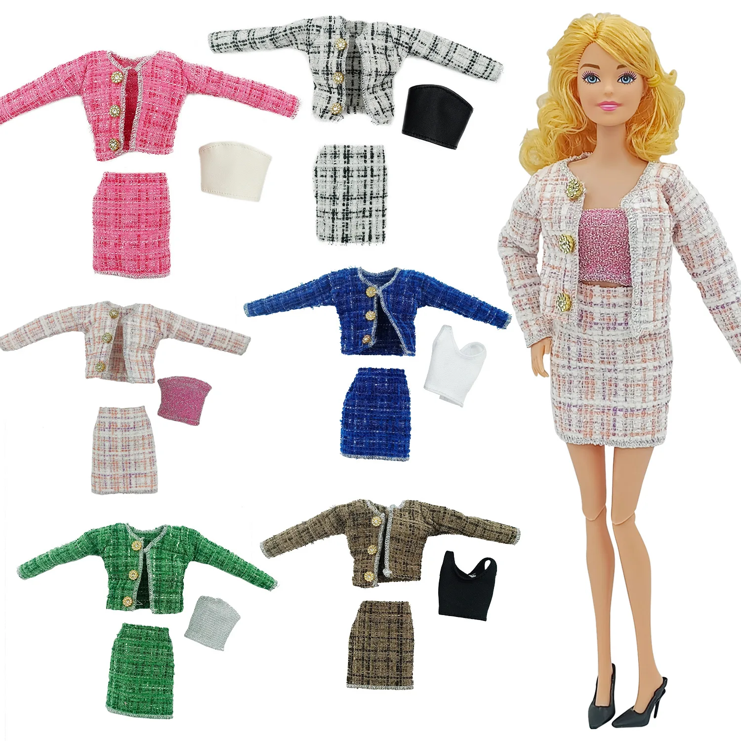 Rankų darbo drabužių set / prisisekite kailis + sijonas + balta / 30cm lėlės drabužių rudens dėvėti aprangą 1/6 Xinyi FR ST Barbie Lėlės žaislas