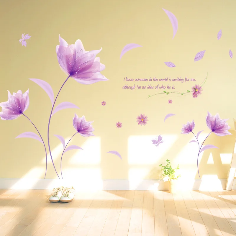 Romantiška Violetinės Gėlės Siena Lipdukas Meilės Gyvenimo Kambario, Miegamasis Namų Dekoro Meno Lipdukus Fone, Lipdukai, Tapetai Apdaila