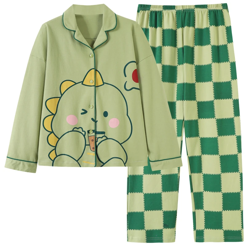 Rudenį Moterų Pižama Rinkinių Drabužių Medvilnės Ilgomis Rankovėmis Saldus Sleepwear Animacinių Filmų Dinozaurų Spausdinti Suaugusiųjų Pijama Loungewear Pyjama Pour