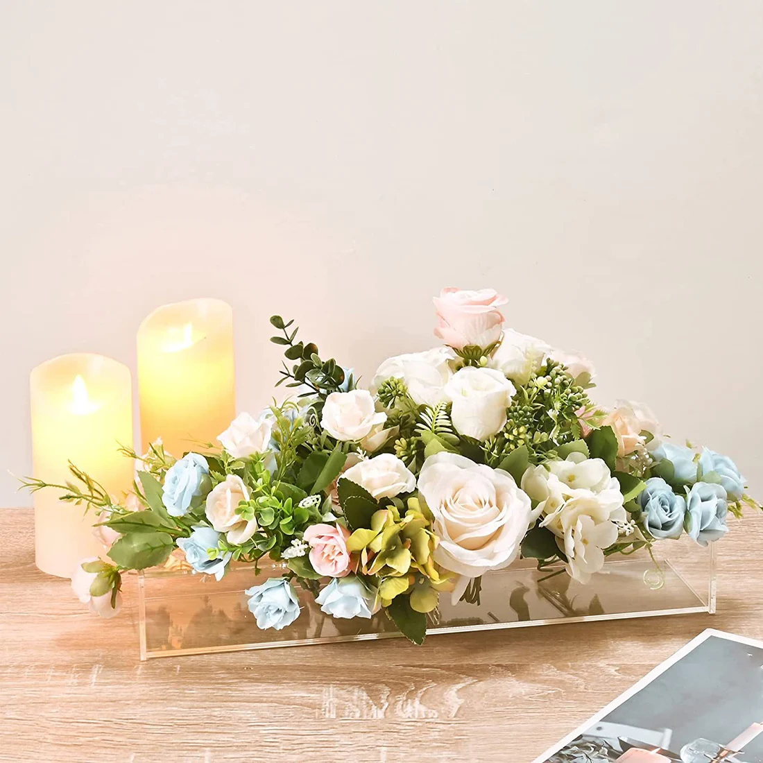 Skaidraus Akrilo Gėlių Vaza Su Lempa String Stačiakampio Formos Gėlių Išdėstymas Lange Valgomojo Stalas, Vestuvių Dekoravimas Vazos Kambario Dekoro