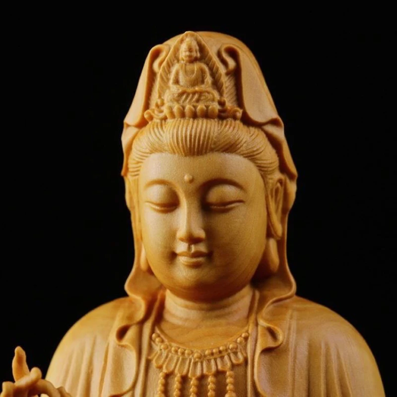 Uolos Kipariso Medžio Drožyba Avalokitešvara Medžio Drožyba Iš Medžio Masyvo, Siūlanti Namų Puošyba, Stalo Dekoravimo, Rankdarbių