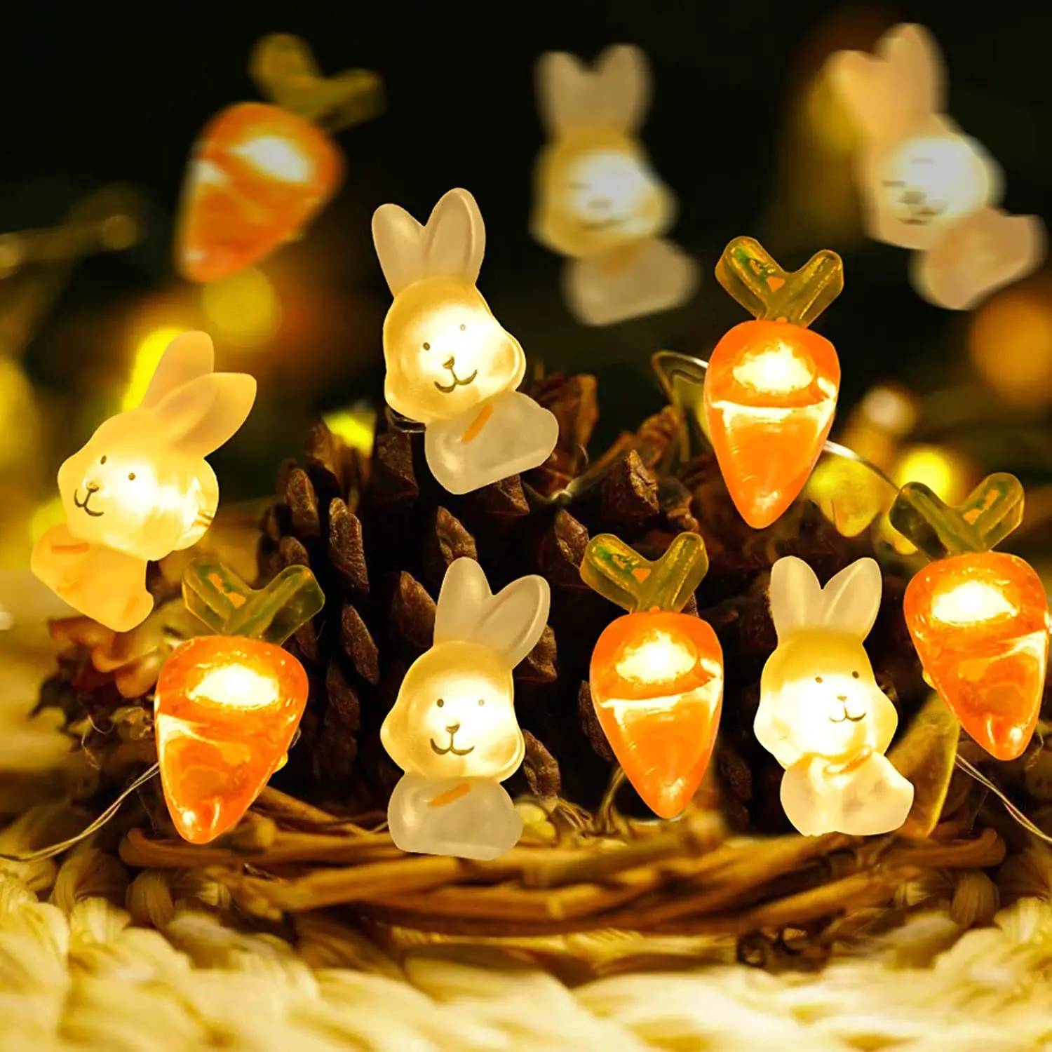 Velykų LED Šviesos Eilutę Apdailos Rabbit Ridikas Kiaušinių Jauniklį Formos Varinės Vielos Šviesos Sodas, Namų Apdaila Sodo Žibintai