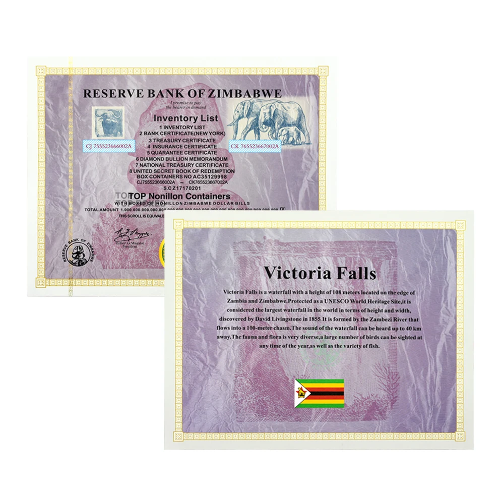 Zimbabvės Sertifikatą, Banknotus, Viršuje Nonillon Konteineriai Popieriniai Pinigai su liuminescencinėmis Poveikis Rinkti Dovanų